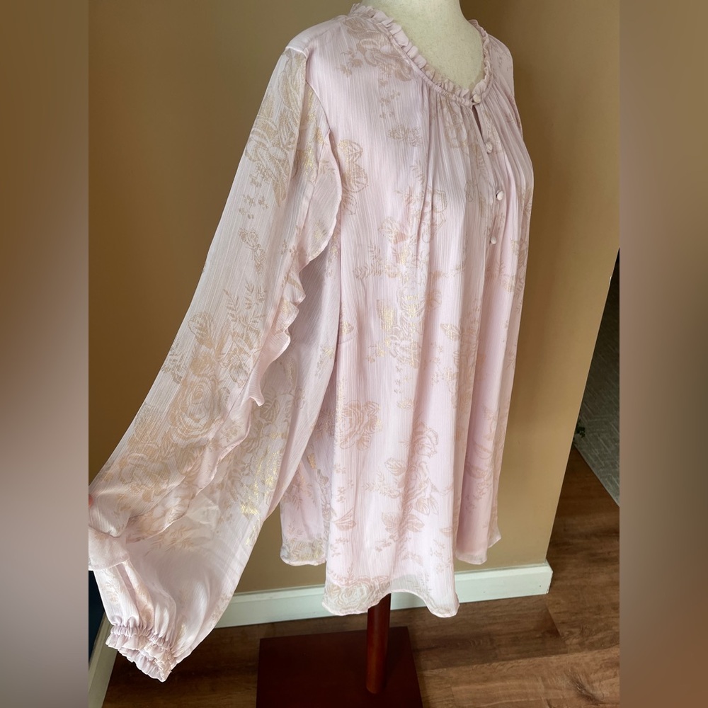 LC Womens Feminine Fairy Whimsical Blouse Top Size 4X Pink Puffy Peasantβ Floral